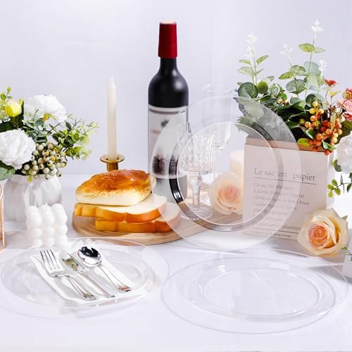 100PCS Clear Plastic Plates for 50 Guests Party Wedding Use