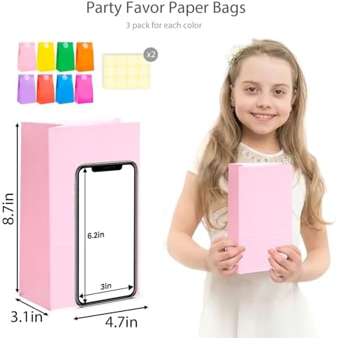VGOODALL 24PCS Colored Party Bags with Stickers