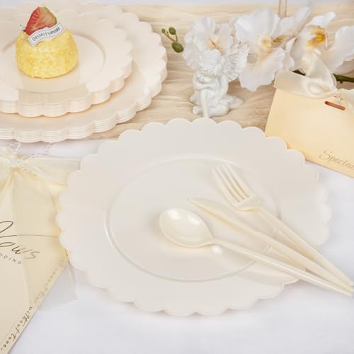 Supernal 100pcs Ivory Plastic Plates for Party