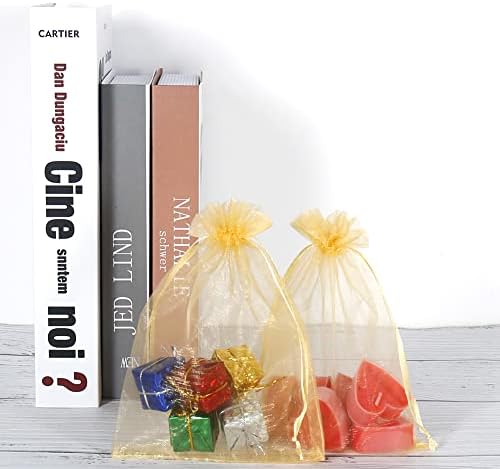 HRX Package 100pcs Gold Organza Drawstring Bags