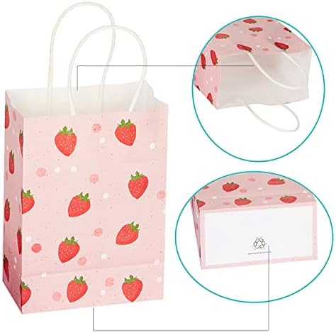 Strawberry Pink Gift Bags 16Pcs with Handles