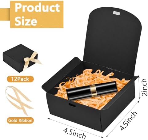 WLUSEAXI 12 Pack Black Gift Boxes with Lids and Ribbons