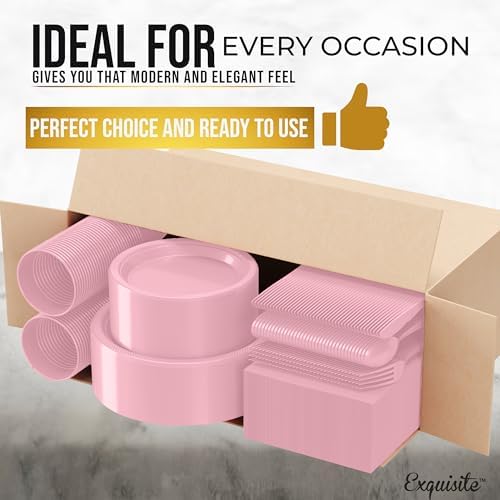 350 Pcs Pink Plastic Plates Set for Parties