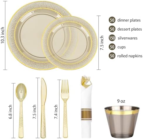350PCS Clear Black Plastic Plates for 50 Guests