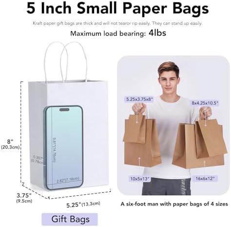 GSSUSA 20Pcs White Gift Bags With Handles