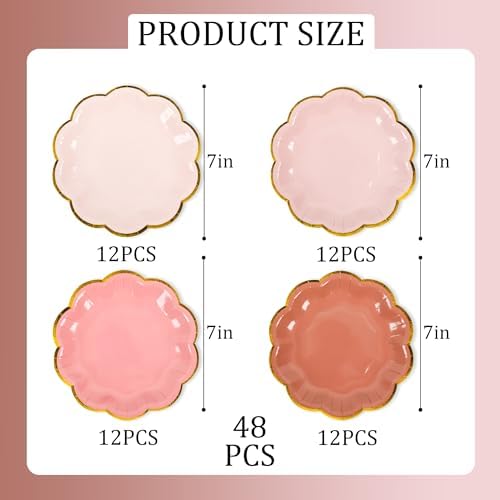 Dusty Pink Gradient Dessert Plates with Gold Foil Edges 7 Inch 48 Count