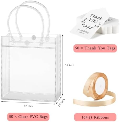 Mauproy 50 Pack Clear Gift Bags with Handles