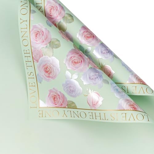 RUSPEPA 20 Sheets Rose Flower Wrapping Paper Green