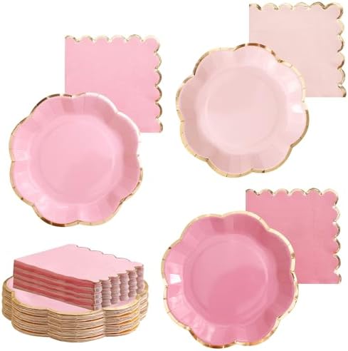 Winoo Design Pink Floral Plates and Napkins Set