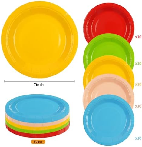 50PCS Rainbow Paper Plates for Parties