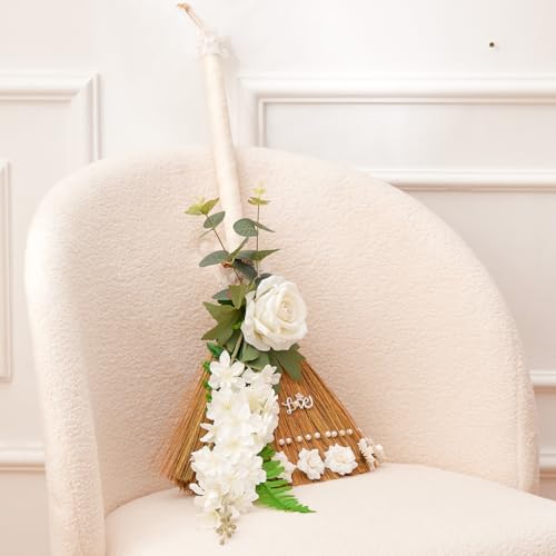 Yiytrees Wedding Broom DIY Kit with Artificial Roses and Ribbons