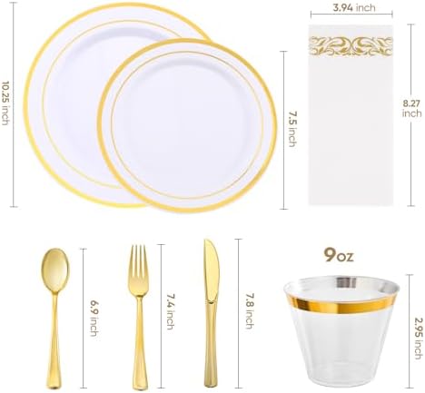 350-Piece Gold Rim Plastic Dinnerware Set for 50 Guests