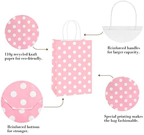 BagDream 25Pcs Pink Dot Kraft Gift Bags with Handles