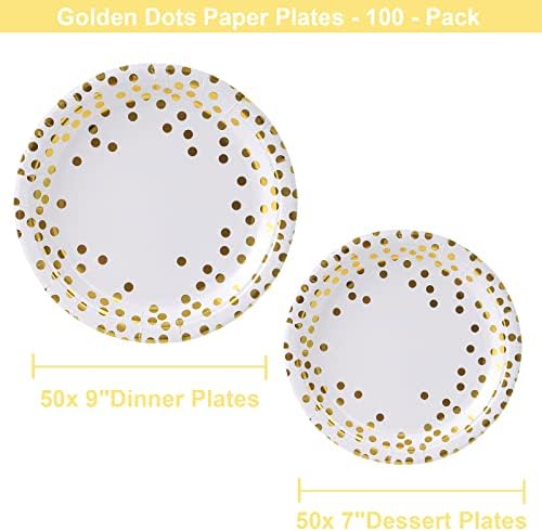 Golden Dots Disposable Paper Plates 100 Pack 50x9 50x7