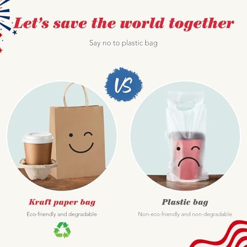 GSSUSA 100 Pack Brown Paper Bags with Handles Gift Wrapping