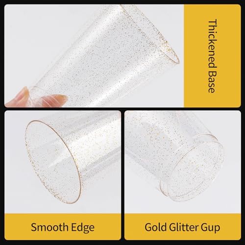 Goodluck 10 Oz 50 Pc Gold Glitter Plastic Cups for Parties