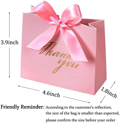 DECHISY 24 Pack Small Thank You Gift Bags with Rose Red Bow Ribbon