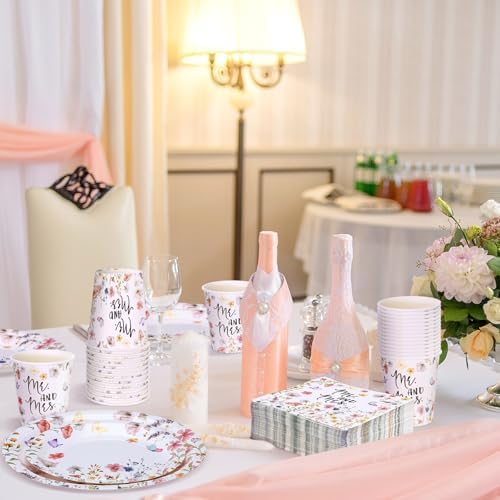 Zhehao 250 Pcs Mr And Mrs Bridal Shower Plates Napkins Set