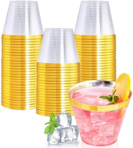I00000 60PCS Gold Plastic Cups 9 oz Clear Disposable