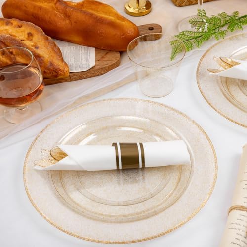 WELLIFE 210Pcs Gold Glitter Dinnerware Set for 30 Guests
