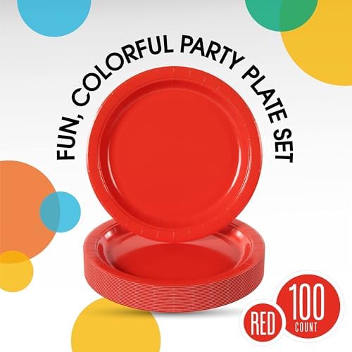 Exquisite Heavy Duty 7 Inch Red Paper Plates 100 Pcs Party Supplies