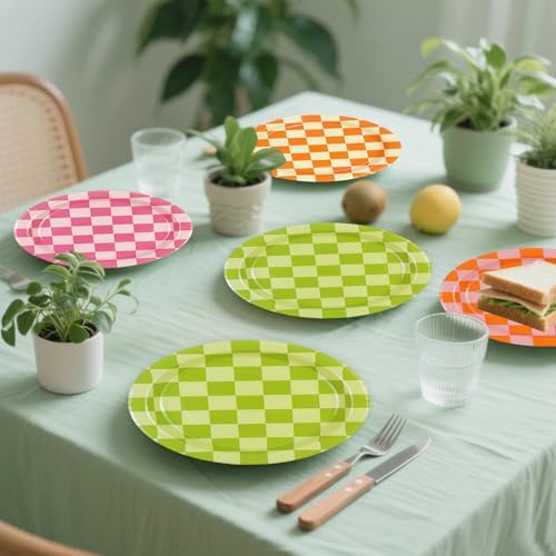 48PCS Checkered Camping Plates for Parties
