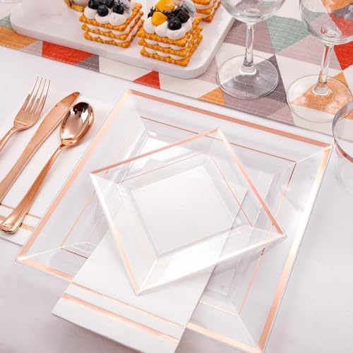 Festiva 350Pcs Rose Gold Plastic Plates Set for 50 Guests