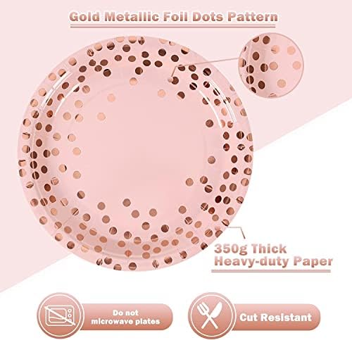 CENLBJ Pink and Rose Gold Paper Plates 50 Pack
