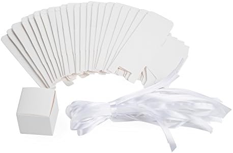 AWELL White Candy Box with Ribbon Party Favor Pack of 50