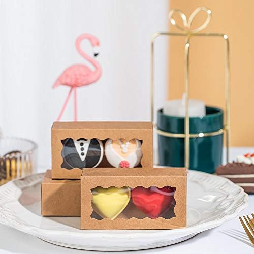 JCXGRVC 24PCS Natural Brown Kraft Macaron Boxes with Clear Window