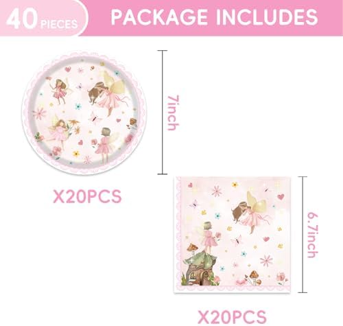 40Pcs Fairy Themed Paper Plates Napkins Party Set