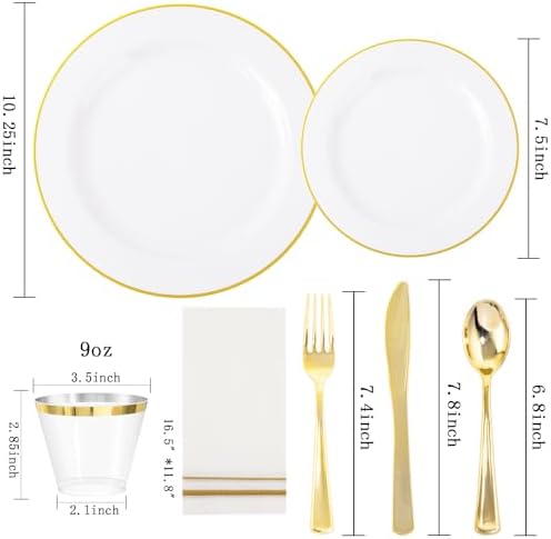 SUT 350 PCS White Gold Disposable Dinnerware Set for 50 Guests