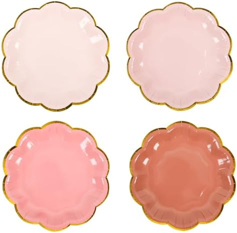 Dusty Pink Gradient Dessert Plates with Gold Foil Edges 7 Inch 48 Count
