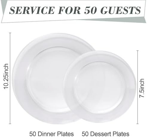 100PCS Clear Plastic Plates for 50 Guests Party Wedding Use