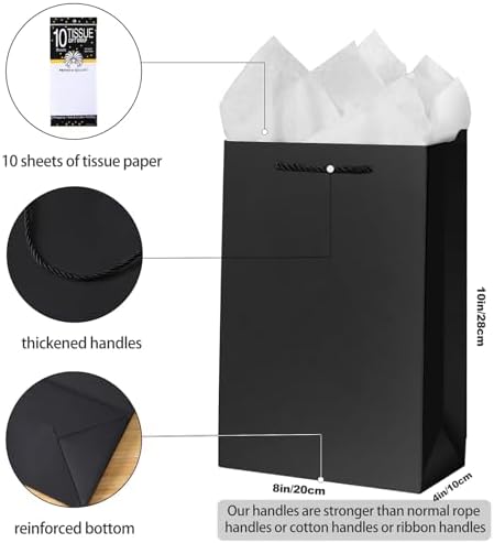 SHIPKEY 10 Pcs Black Gift Bags with Handles