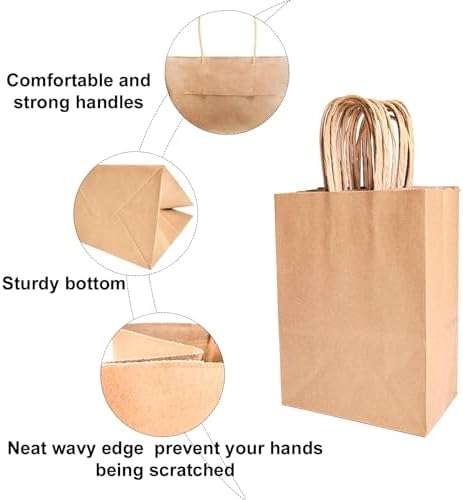 BAG BOX 80 Pack Brown Paper Bags with Handles