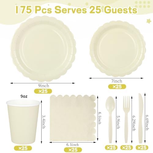175 Pcs Ivory Plates and Napkins Set