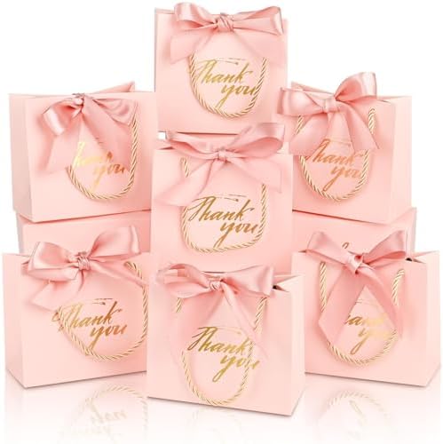 Mauproy 20 Pack Mini Pink Thank You Gift Bags with Handles and Ribbons