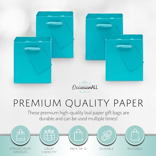 OccasionALL Teal Gift Bags with Handles 12 Pack