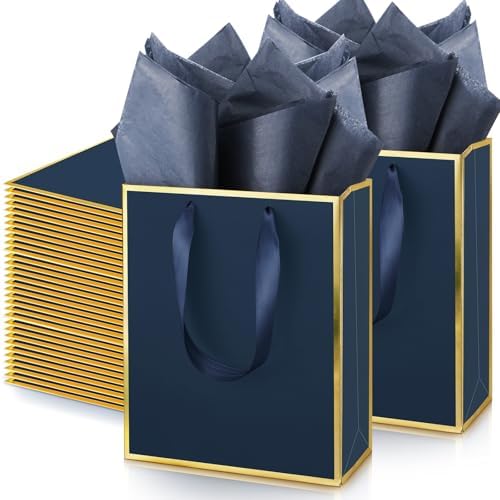 Yeaqee 50 Pack Metallic Gift Bags with Handle and Tissue Paper
