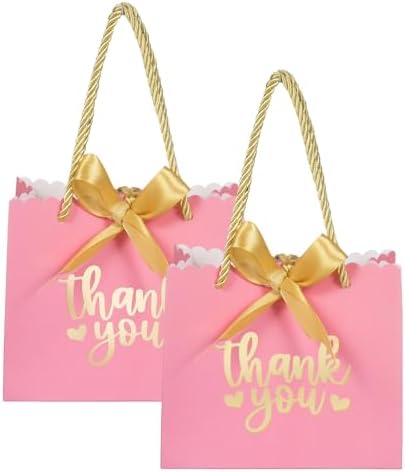 50 Pack Pink Mini Gift Bags with Handles and Bow