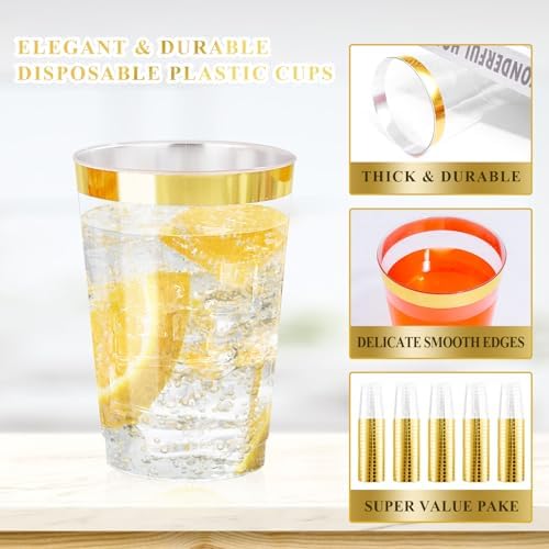 Nervure 120PCS Gold Rim Plastic Cups 12oz