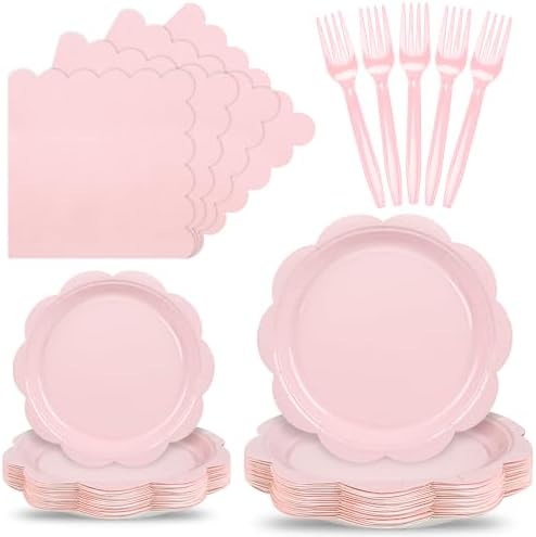 96 Pcs Pink Paper Plates and Napkins Set for 24 Guests