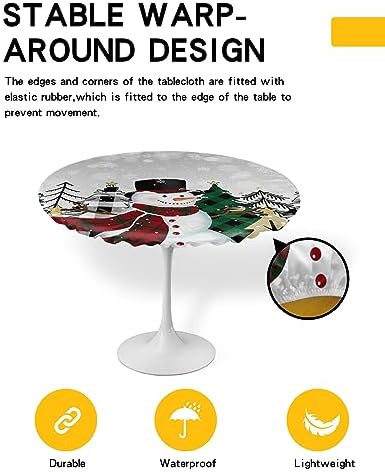 Winter Snowman Round Waterproof Table Cover Fitted Tablecloth