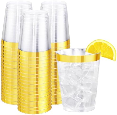 I00000 60PCS Gold Plastic Cups 10 oz Clear Disposable