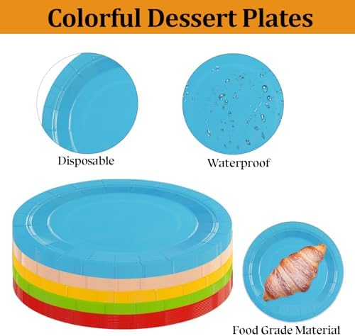 50PCS Rainbow Paper Plates for Parties
