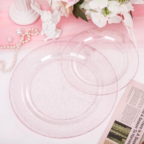 WDF 120 Pcs Pink Plastic Plates for Valentines Day Wedding
