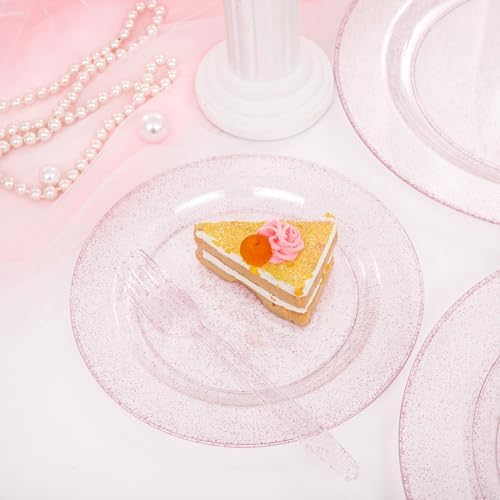WDF 120 Pcs Pink Plastic Plates for Valentines Day Wedding