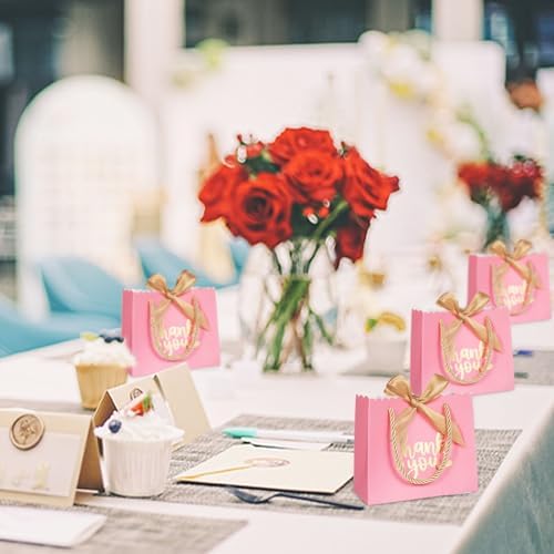 50 Pack Pink Mini Gift Bags with Handles and Bow