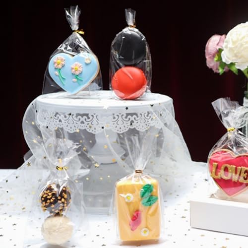 Clear Cellophane Bags with Gold Ties 200 Pack